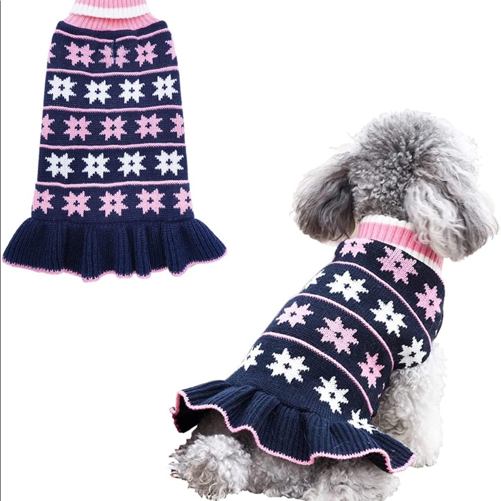 KYEESE Dog Sweater Dress Turtleneck Dogs Pullover Knit with Leash Hole